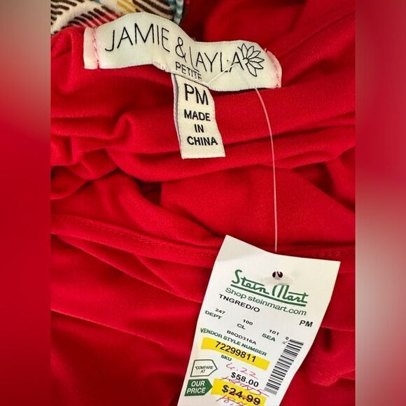 Jamie & Layla Steinmart Dress with scarf Red dress Plaid scarf Size Petite Med - Picture 5 of 9